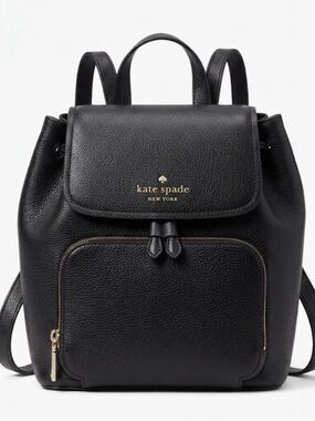 NEW Kate Spade New York Kristi Medium Flap Backpack Pebbled Black Purse